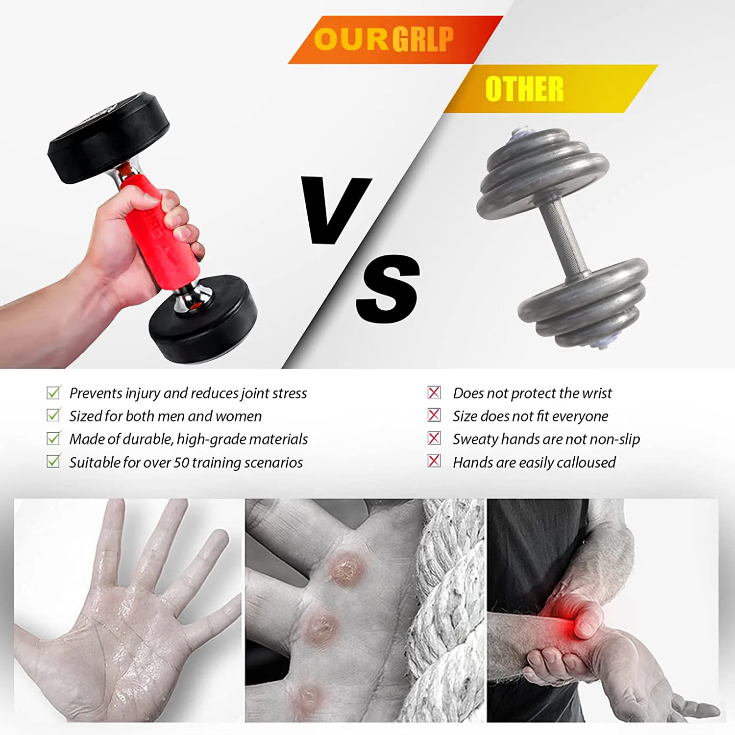 1Pair Dumbbell Barbell Grips Handles Silicone Anti-Slip Protect Pad for Pull Up Weightlifting Support Gym Body Building Workout