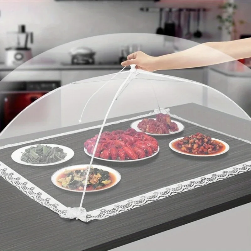 Foldable white mesh food cover - powerful insect and fly prevention function, portable outdoor food sunshade