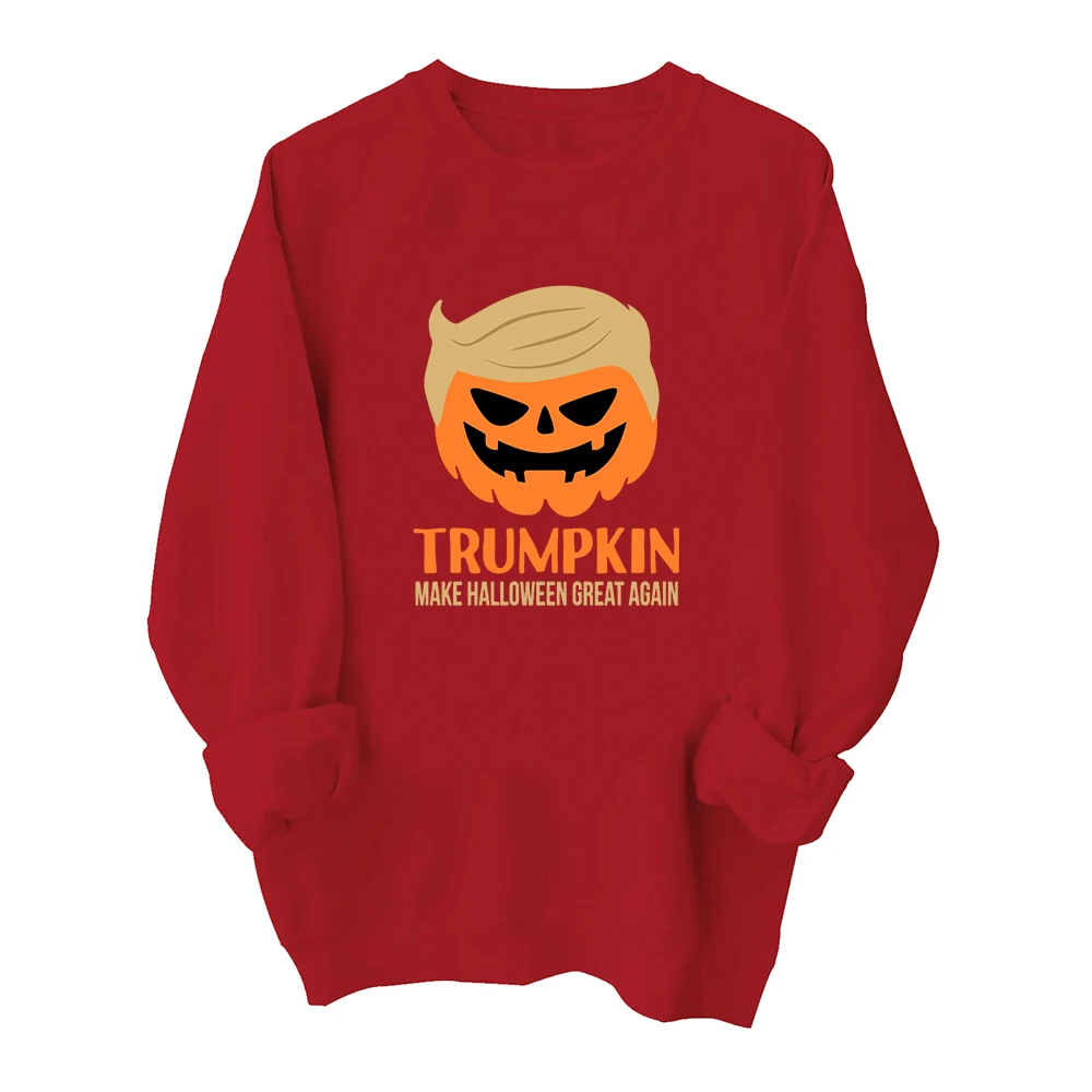 Funny Halloween Trump Pumpkin Sweatshirt Harajuku Round Neck Long Sleeve Oversize Hoodie