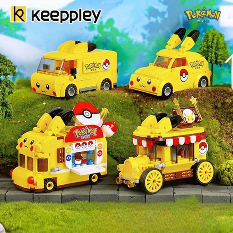 

New Keeppley Pokemon Assembled Building Blocks Anime Pikachu Taxi Car Bus Model Toys Desktop Decoraion Children Holiday Gifts