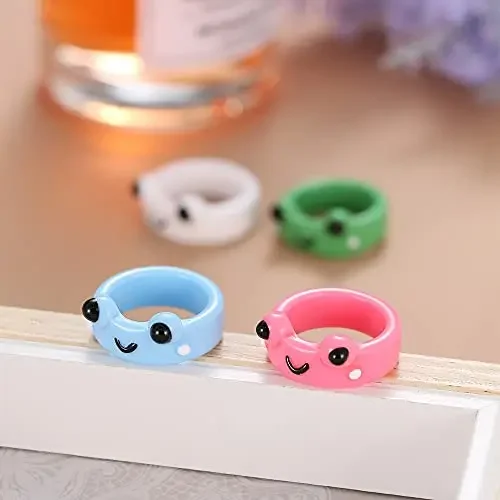 Popular Cute Clay Acrylic Plastic Small Block Ring For Women Vintage Matching Stackable Frog Animal Rings Girls Friendship Gift