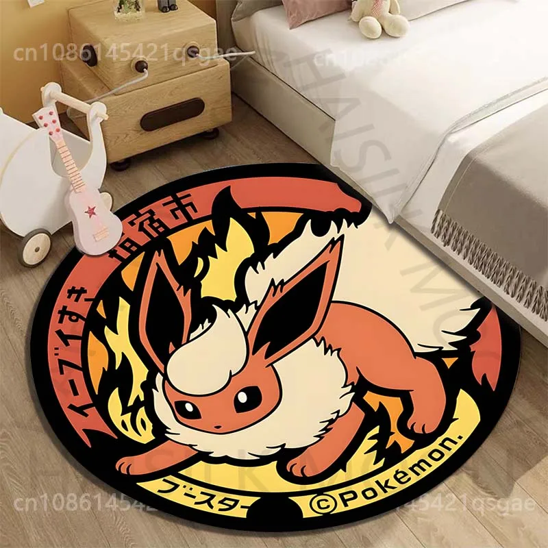 Tapete Redondo com Estampa Pokémon Eevee Greninja do Japão para Sala de Estar, Quarto, Mesa, Cadeira, Sofá, Decoração de Casa, Tapete de Área, Presente de Luxo