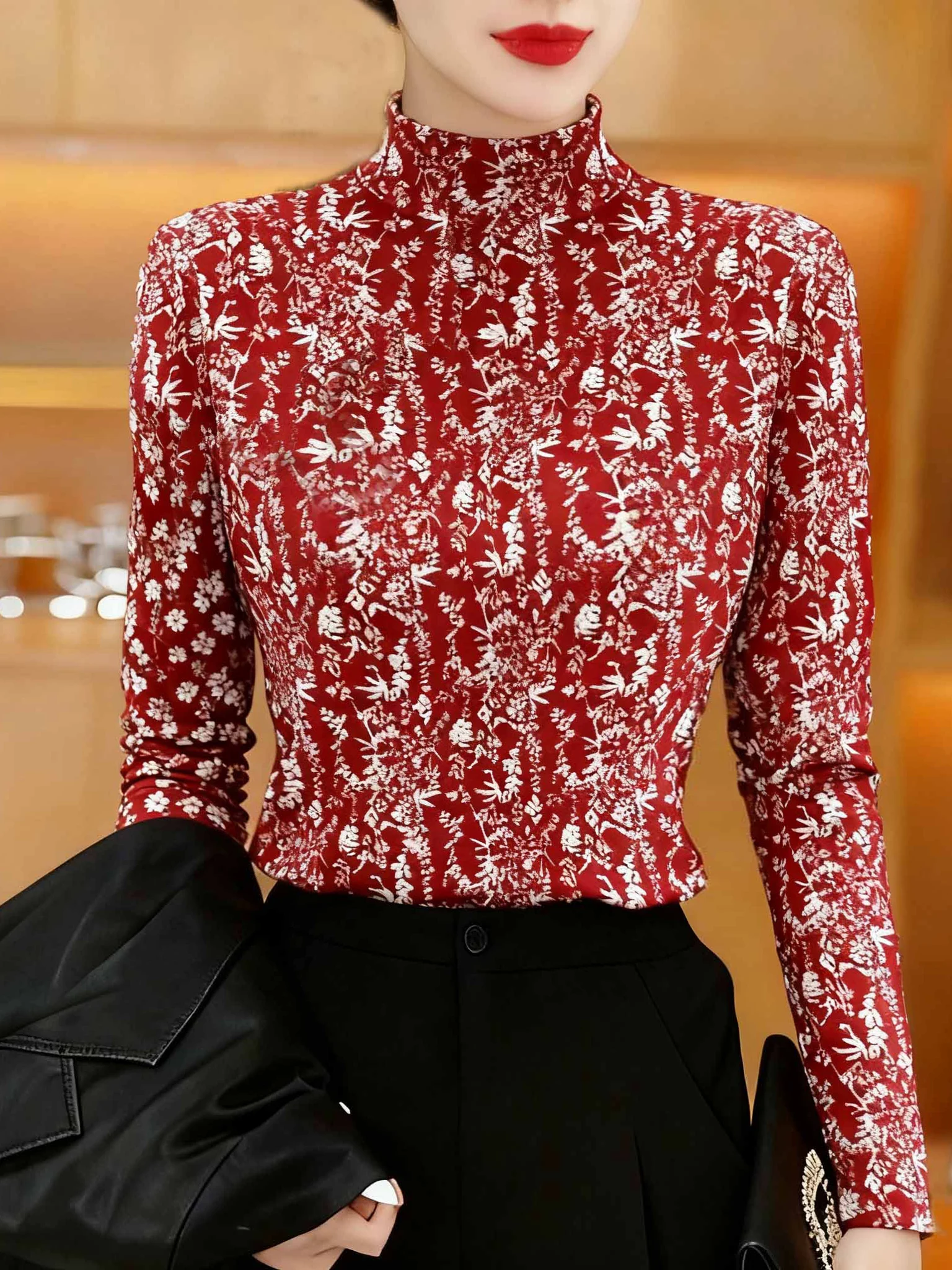 

Теплая флисовая кофта с длинным рукавом и принтом, с воротником-стойкой, для женщин среднего возраста, универсальная, антивозрастная, модель Bell.