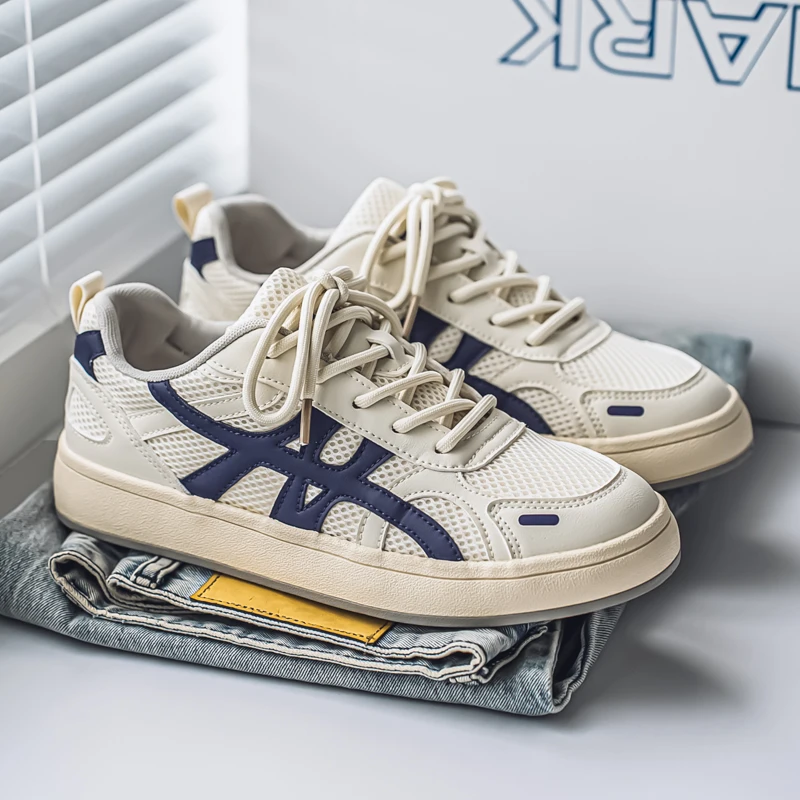 Men's Low-Top Flat Bottom Shoes Summer Breathable Sports Korean Style Versatile Casual Shoes Comfortable Mesh Upper