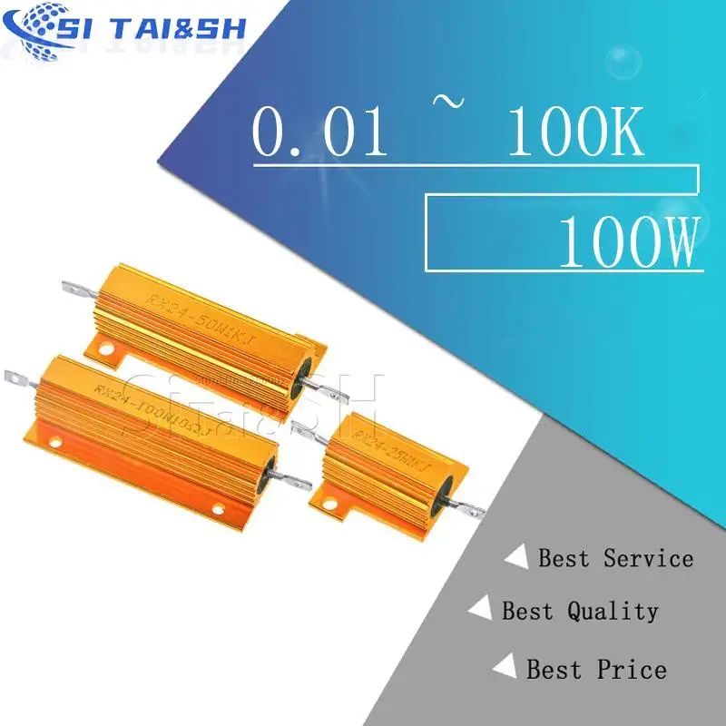 

100W Aluminum Power Metal Shell Case Wirewound Resistor 0.01 ~ 100K 0.05 0.1 0.5 1 2 4 6 8 10 20 100 150 200 300 500 1K 10K ohm