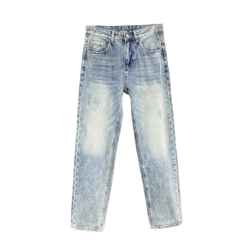 Thin section of light blue jeans high end trend loose straight pants spring and summer models casual versatile pants men