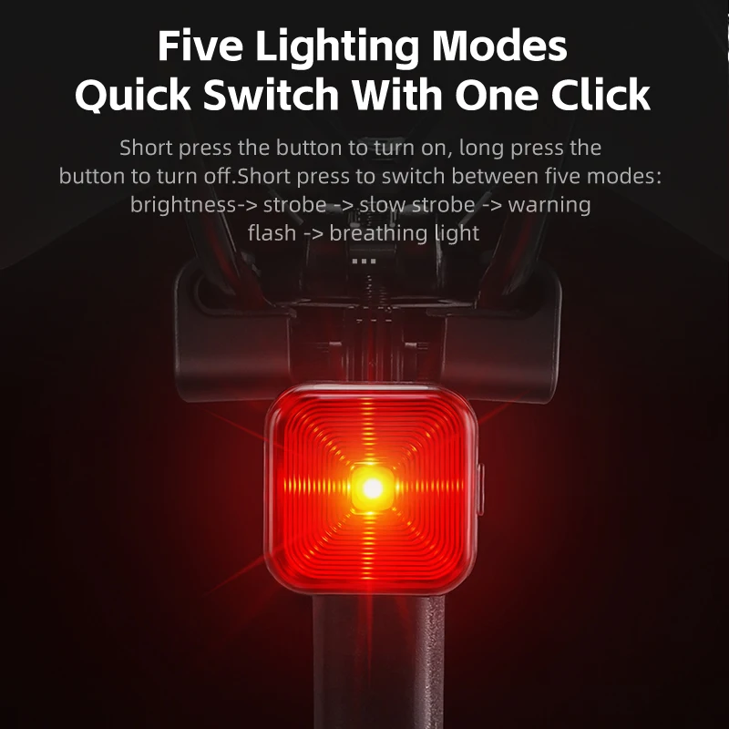 WEST BIKING Bicycle Rear Light Quick Release High Visibility Square Taillight Type-C Rechargeable Bike Rear Flashing LED Light