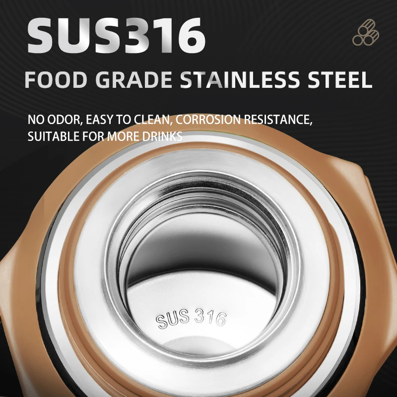 TKK 2000ml SUS-316 Large Capacity Stainless Steel Thermos Portable Vacuum Flask Insulated Tumbler with Rope Thermo Bottle