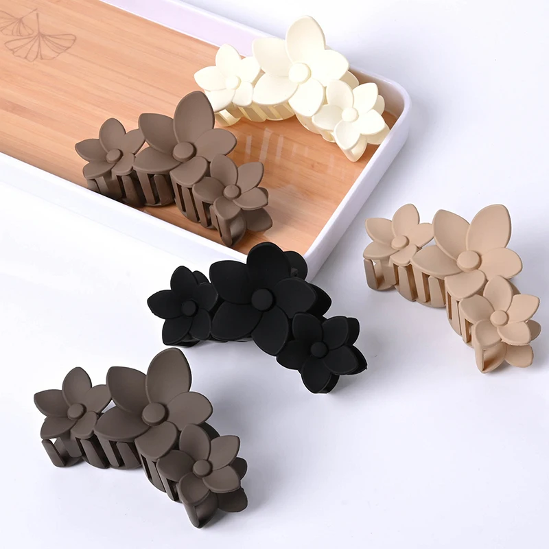 Korean-Style Three-Petal Bauhinia Large Hair Clip For Women Solid Color Shark Clip Hair Accessory