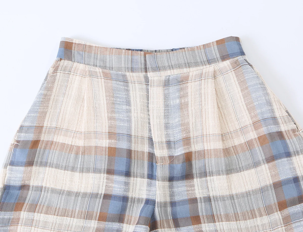 KONDALA Vintage Karierte Damenhose mit Taschen und Bindebändern, Urlaubshose für Damen, Mode 2026 Herbst, Lässige Damenhose mit weitem Bein – Detail 7