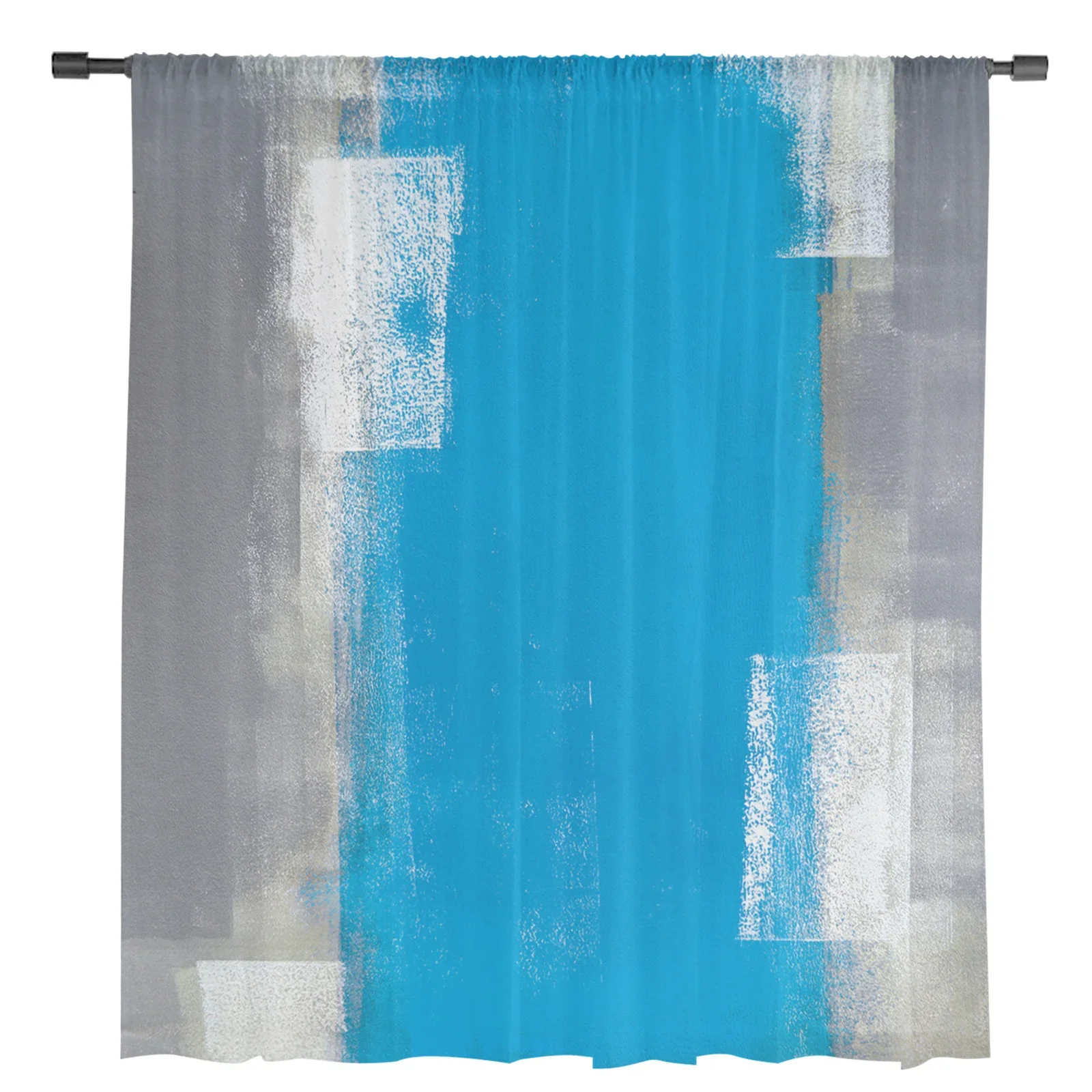 Blue Gray Abstract Art Oil Painting Texture Tulle Curtains Living Room Kitchen Window Decoration Chiffon Voile Sheer Curtain