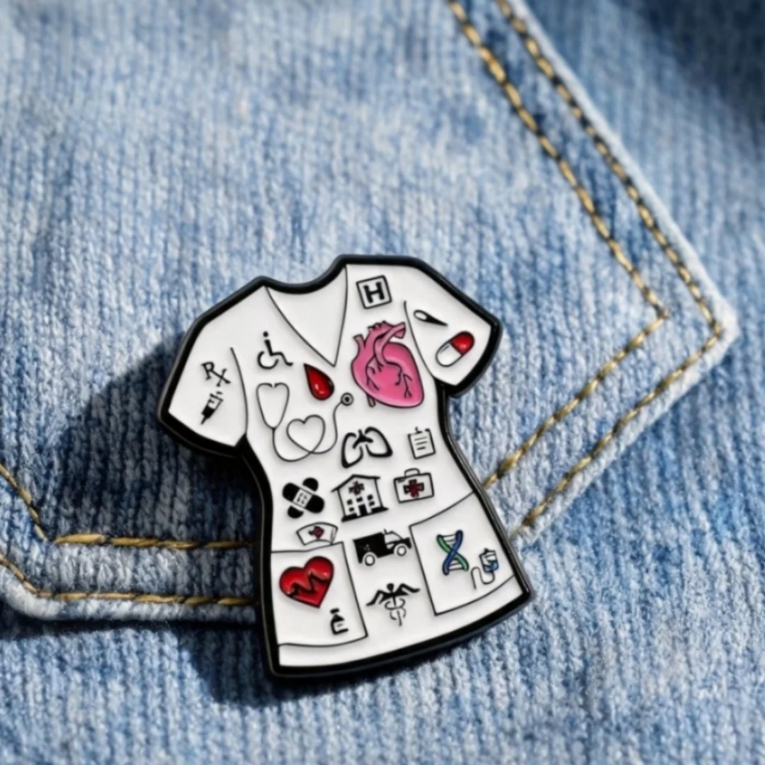 Medical Nurse Scrub Uniform Enamel Brooch Hospital Healthcare Elements Lapel Pin Doctor Nurse Badge Backpack Jewelry Gift