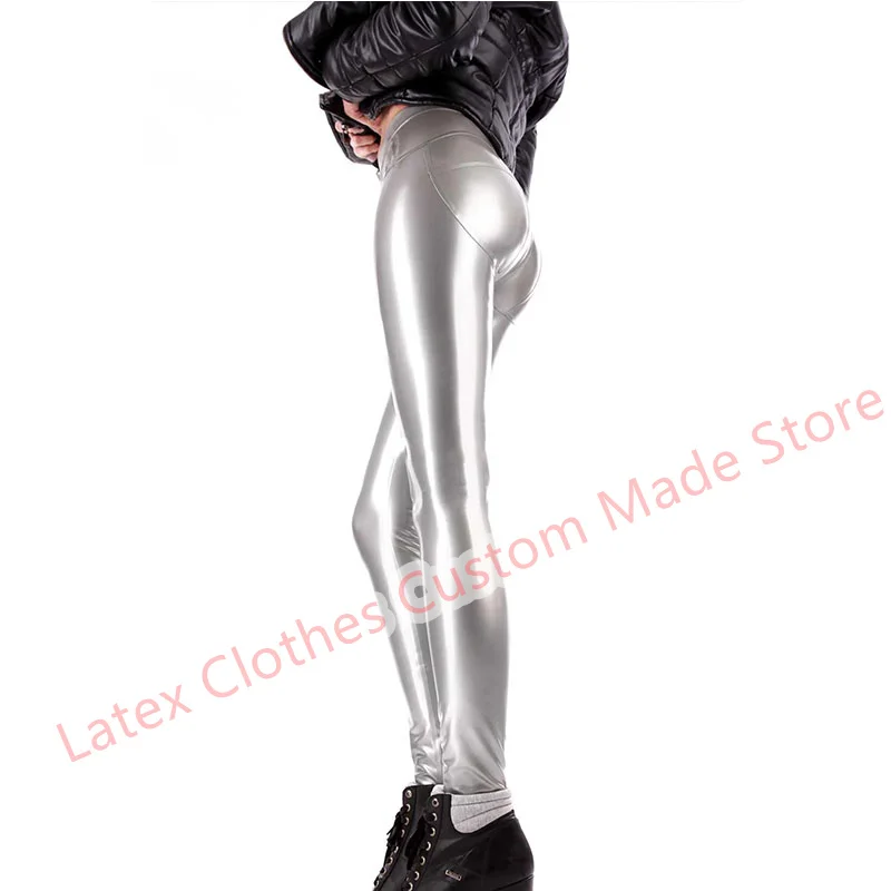 

Серебряное сексуальное женское белье для женщин, латексные брюки ручной работы, резиновые брюки, фетиш-костюмы для косплея на заказ