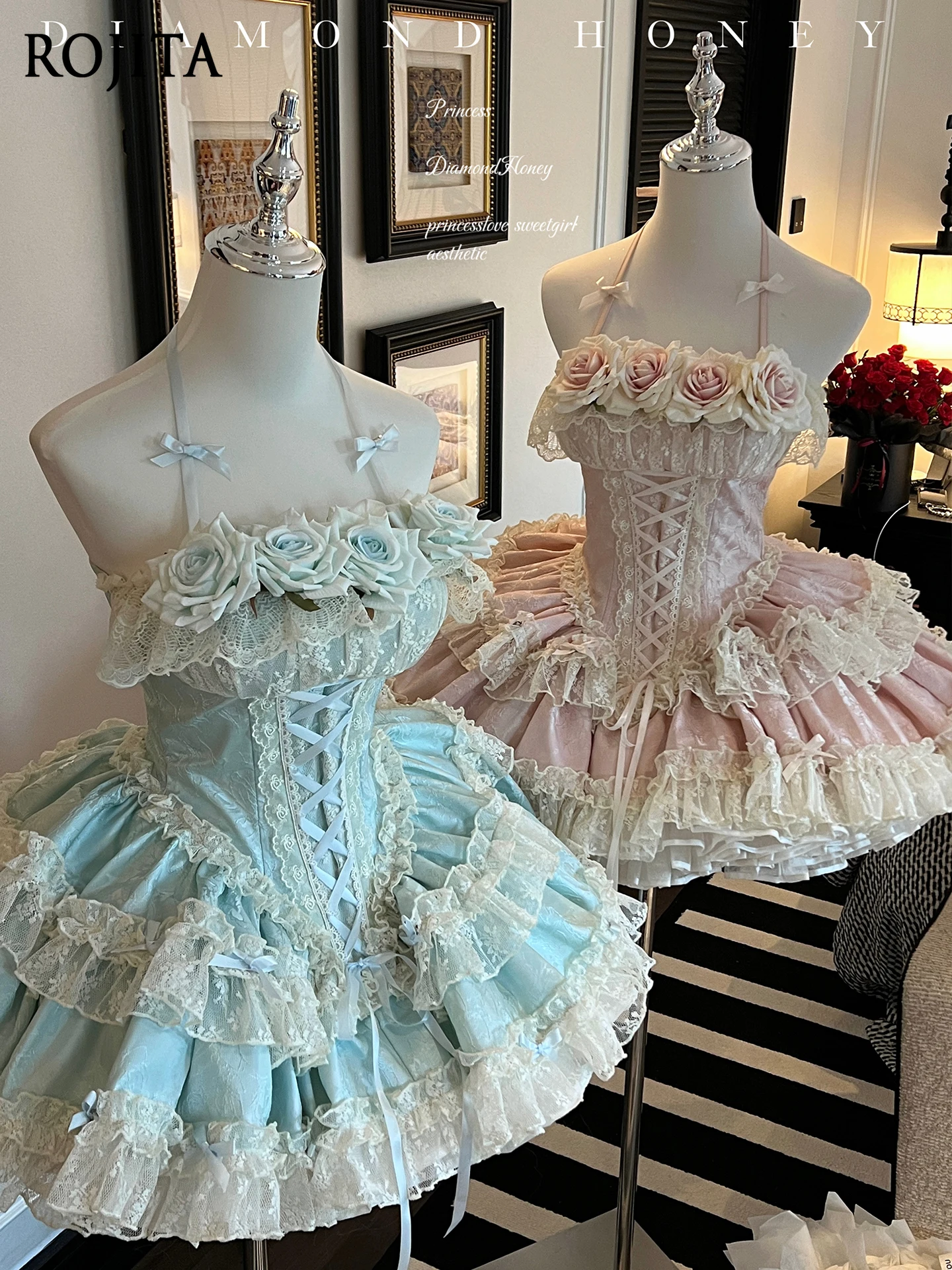 

Ballet Style Dog Short Dress for Women Lolita Original Waist-Cinching Mini Dress Summer Lace Cake Dress