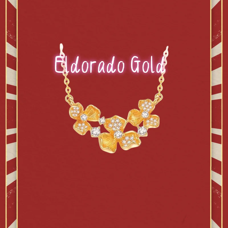 

9999 real glod Gold sand and diamond iris flower necklace for women, high-end and long-lasting iris flower collarbone chain stud