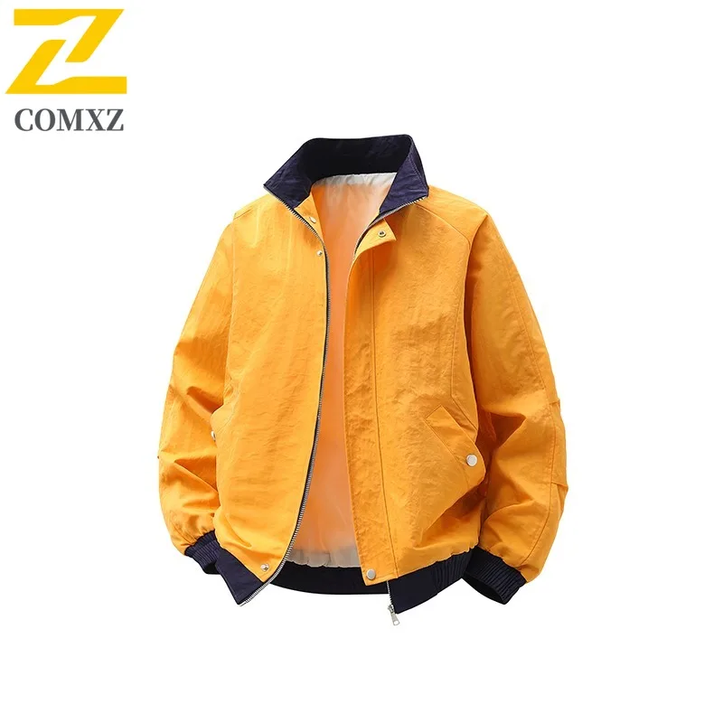 COMXZ Men Windbreaker Jacket Waterproof Stand Collar Outdoor Hiking Color Block Camping Jackets 2025 Walking Comfortable Coat