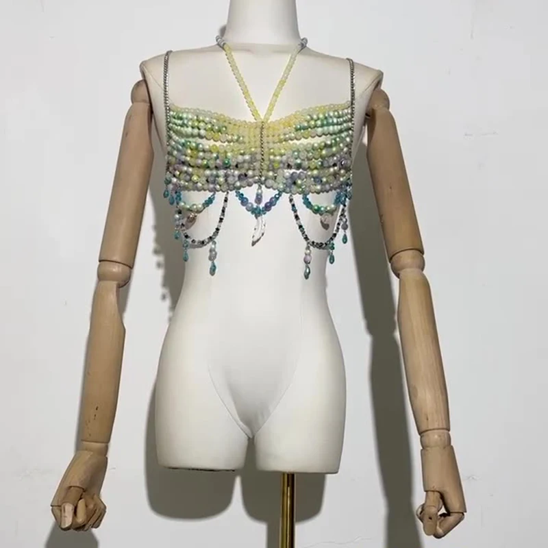 Hot Sexy Handmade Beaded Body Chain Female Bra Europe And The United States Backless Hanging Neck Beaded Pearl Bustier Corset