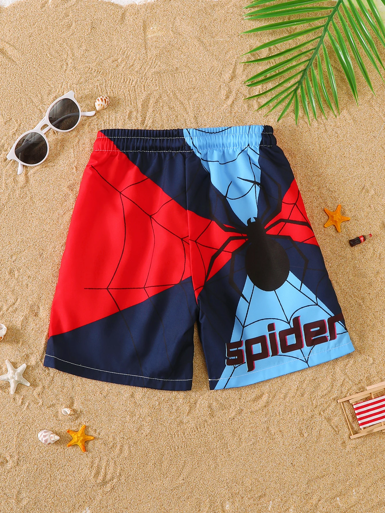 Baby Boys Spider Pattern Color Block Beach Shorts Children's Summer Casual Pants Toddler Kids' Clothing Accessories