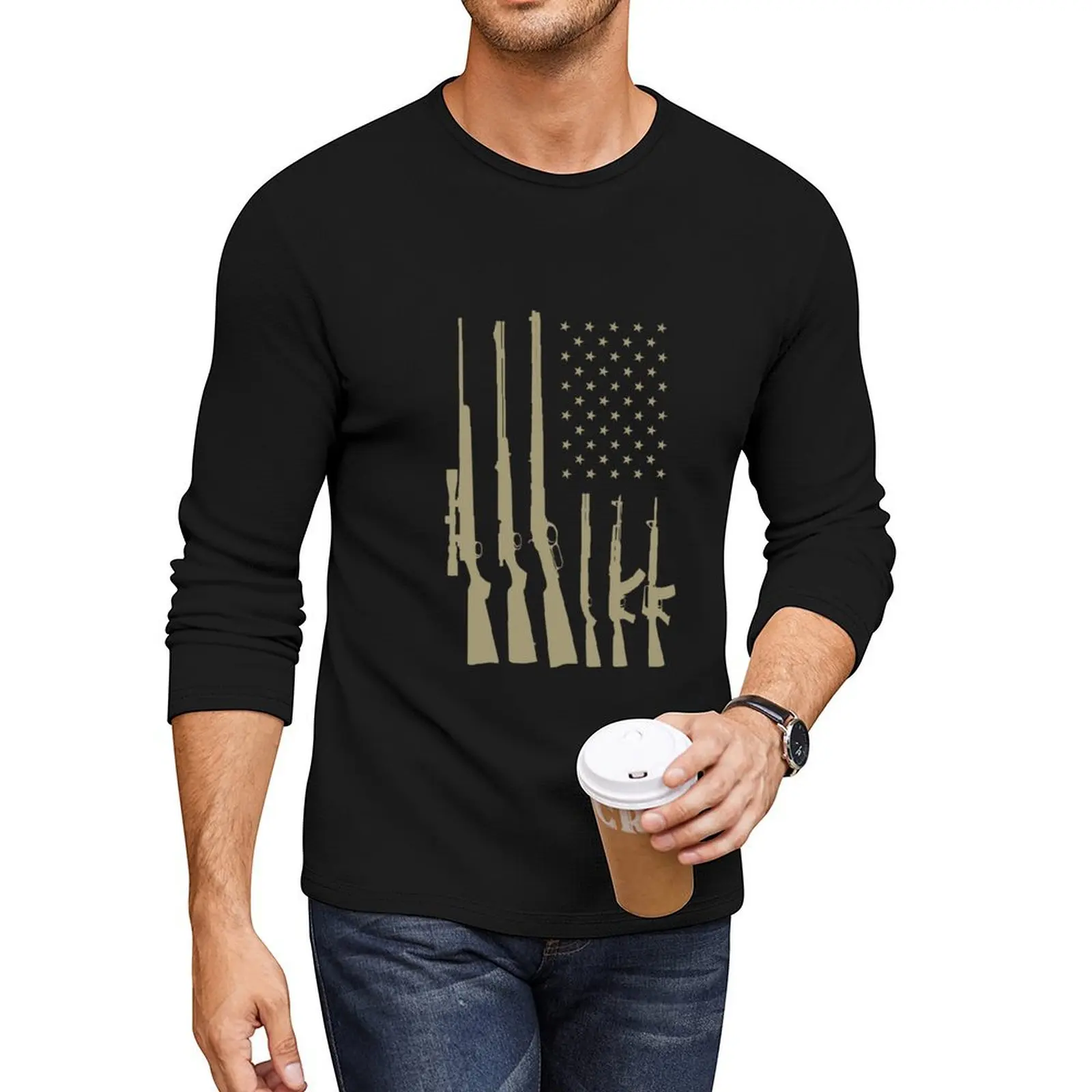 Unique American Flag and Guns - Second Ammendment Long T-Shirt hippie clothes animal print shirt for boys men clothing