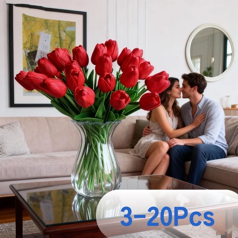 3–20 Stück künstliche Tulpen, realistische Berührung für Weihnachten, Hochzeit, Geburtstag, Vase, Heimdekoration, Gartenbogen, Girlande, Muttertagsstrauß