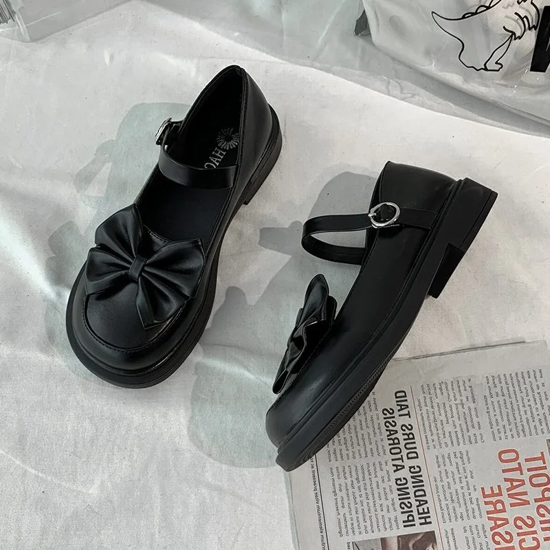 

Корейская японская студенческая униформа Harujuku Jk, обувь Лоли, мягкая женская обувь на пуговицах с бантом на среднем каблуке 3,5 см, женские туфли на плоской подошве в стиле аниме для косплея