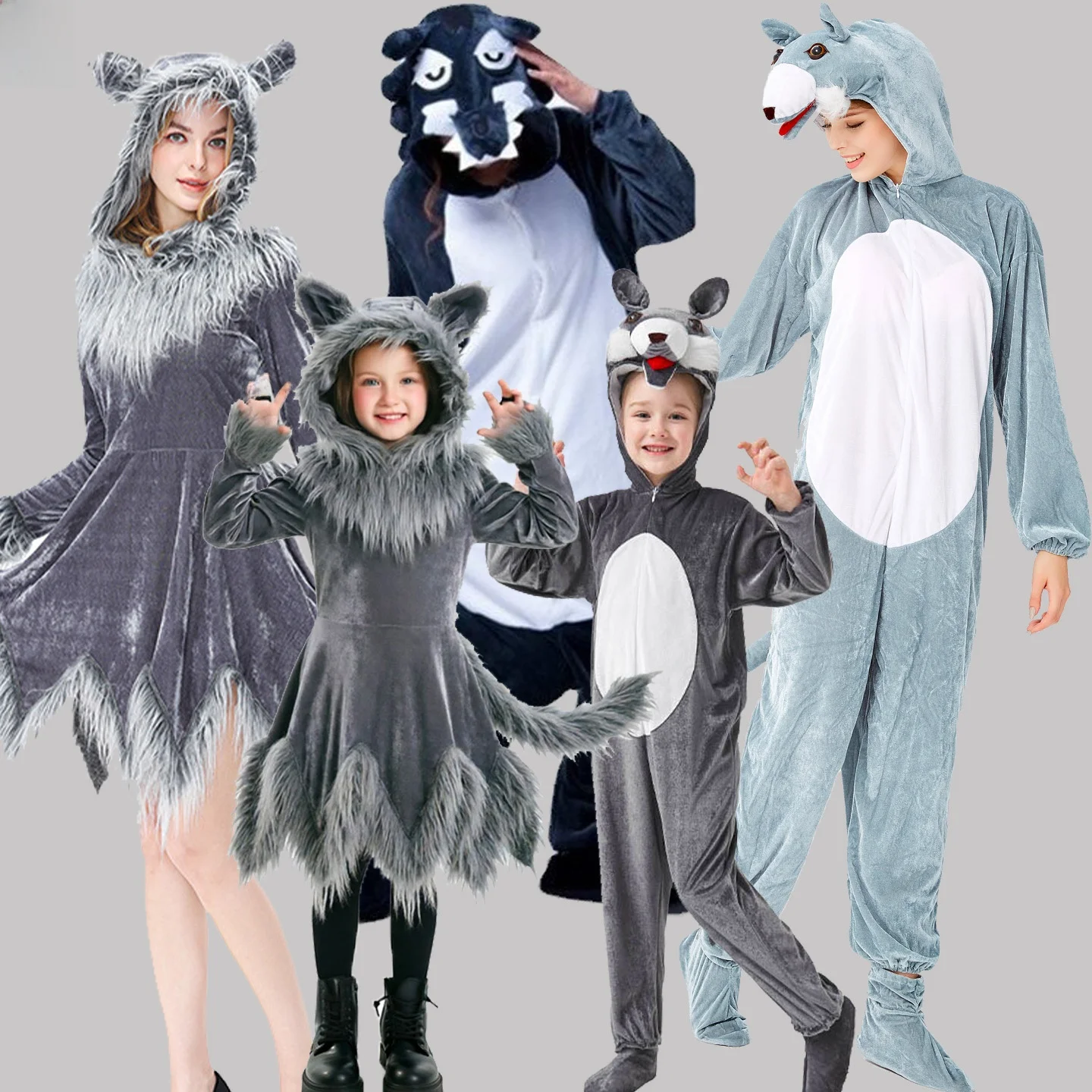 Fantasia de Halloween para Crianças - Lobo Mau Cinza Grande - Fantasia de Cosplay para Pais e Filhos - Fantasia de Lobo para ...