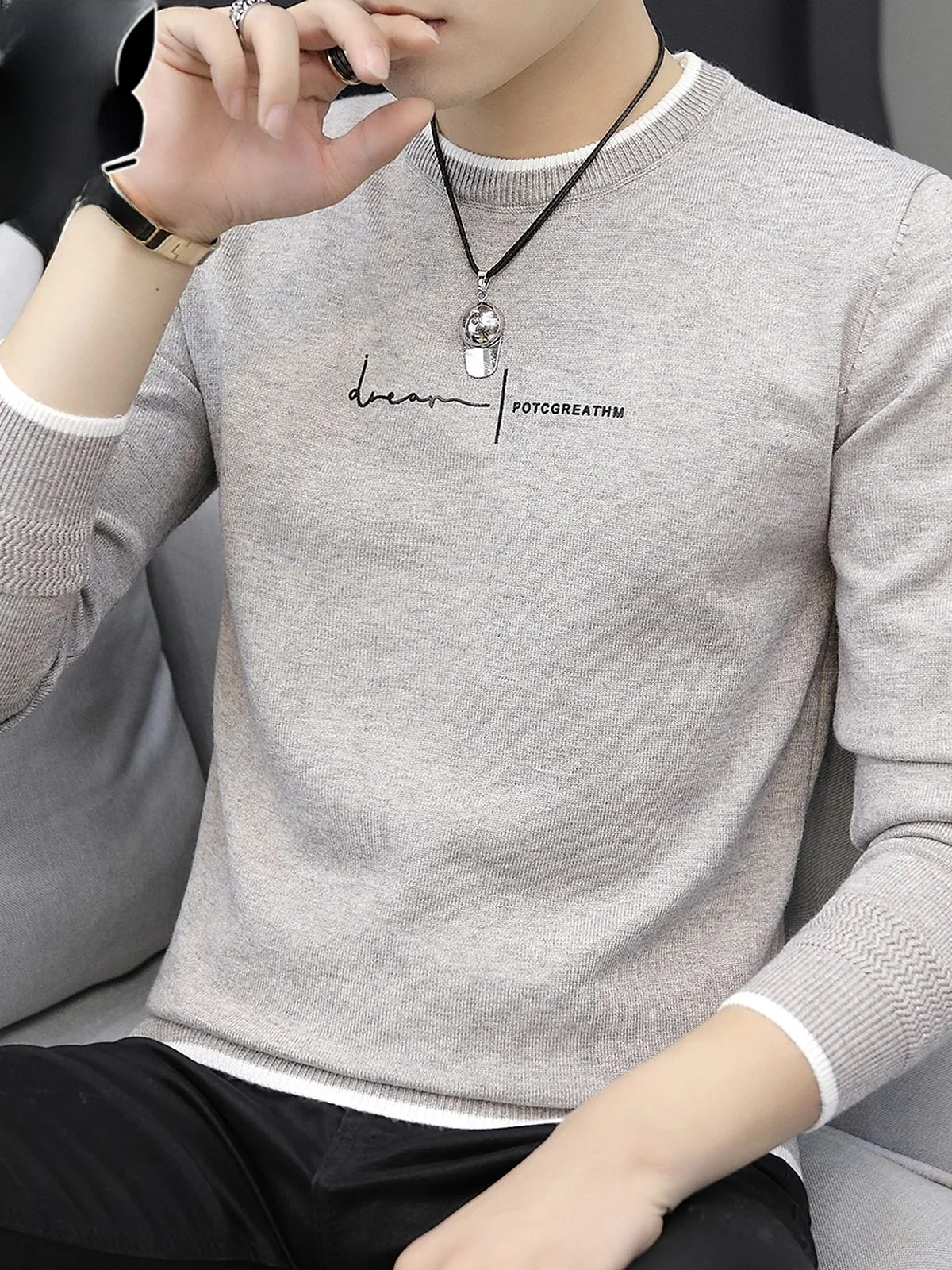 

Men's Thiened round Ne Knitwear Base Layer irt Trendy Winter Sweater Loose Fit Long Sve Youth Casual Faion