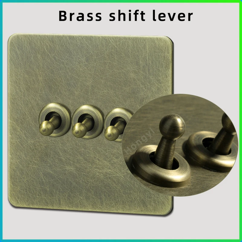 Lampada da parete con interruttore retrò, pannello interruttori, presa di corrente UK13A in acciaio inossidabile bronzo con doppia presa di alimentazione universale per ricarica USB