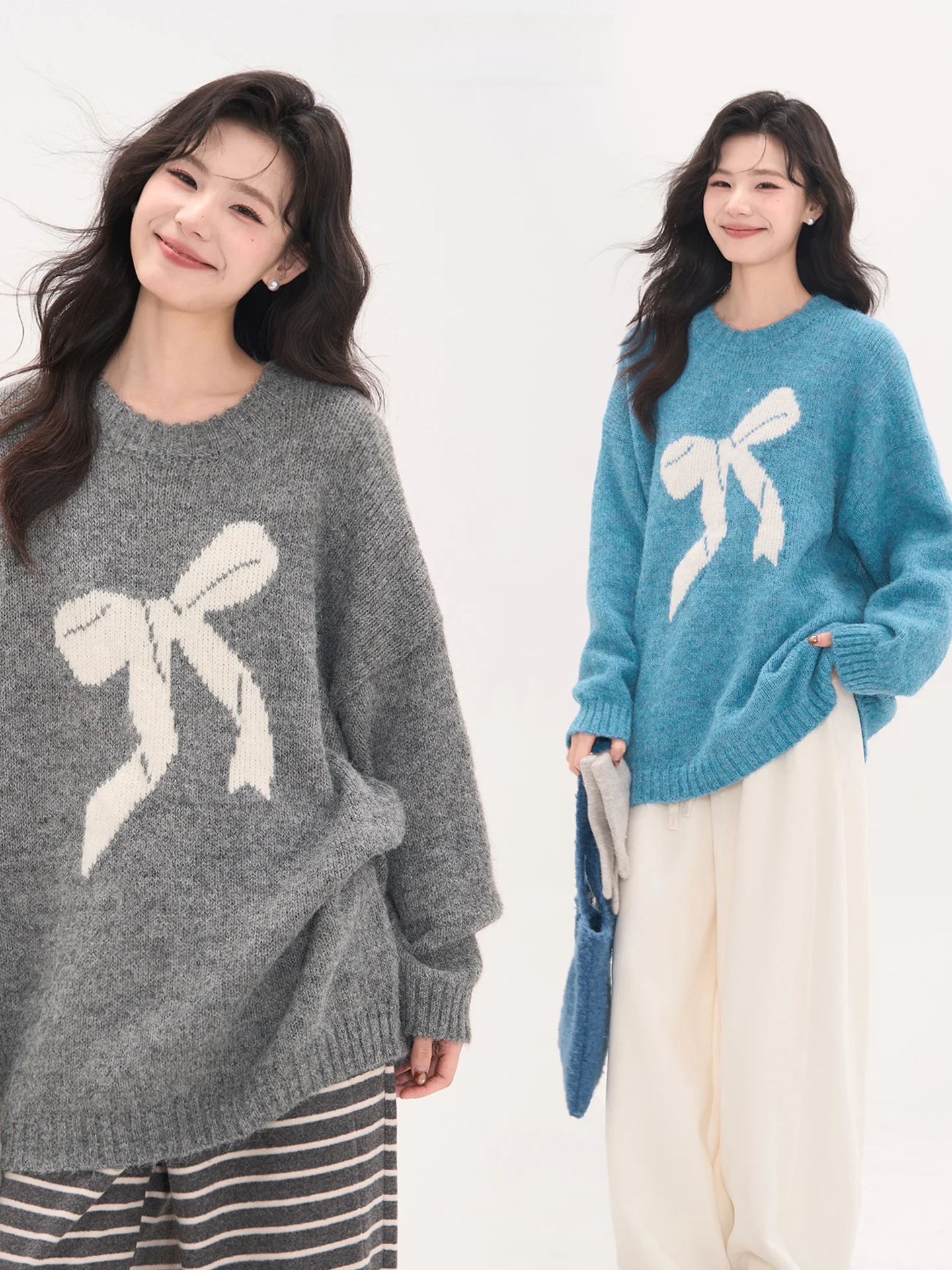 

Autumn Winter Woolen Knitted Sweater Women's Loose Fit Knot Design Heat Retaining Faionable Commute Sle Top