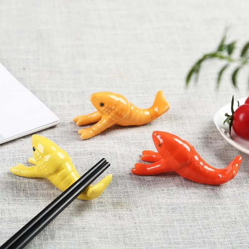 -Cute Vivid Ceramic Crayfish Chopstick Rest Smooth Glossy Surface 1Pcs Fun Table Decor for Holiday Dinner Party