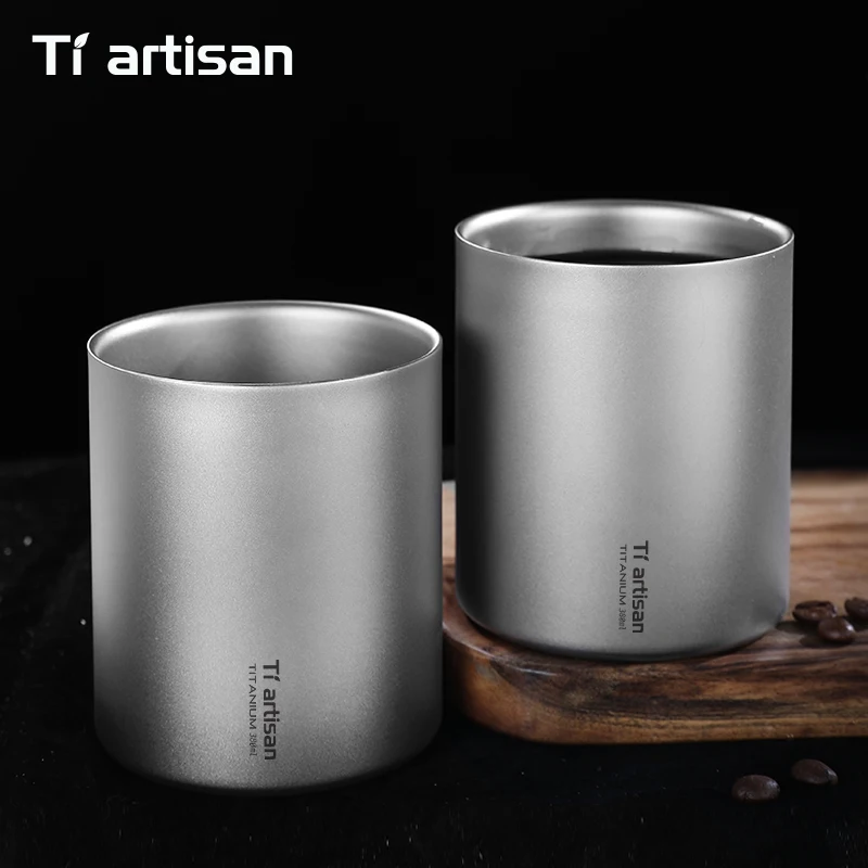 

Tiartisan 380 мл титановая кофейная кружка без рук с двойными стенками, противоожоговая чашка для воды и чая для пикников на открытом воздухе