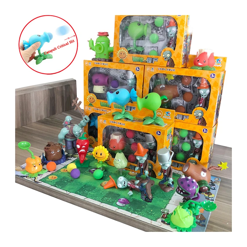 New Plants Vs Zombies 2 Soft Silicone Playset Cactus Peashooter Coconut Cannon Interactive Educational Toy Figure Kids Gifts