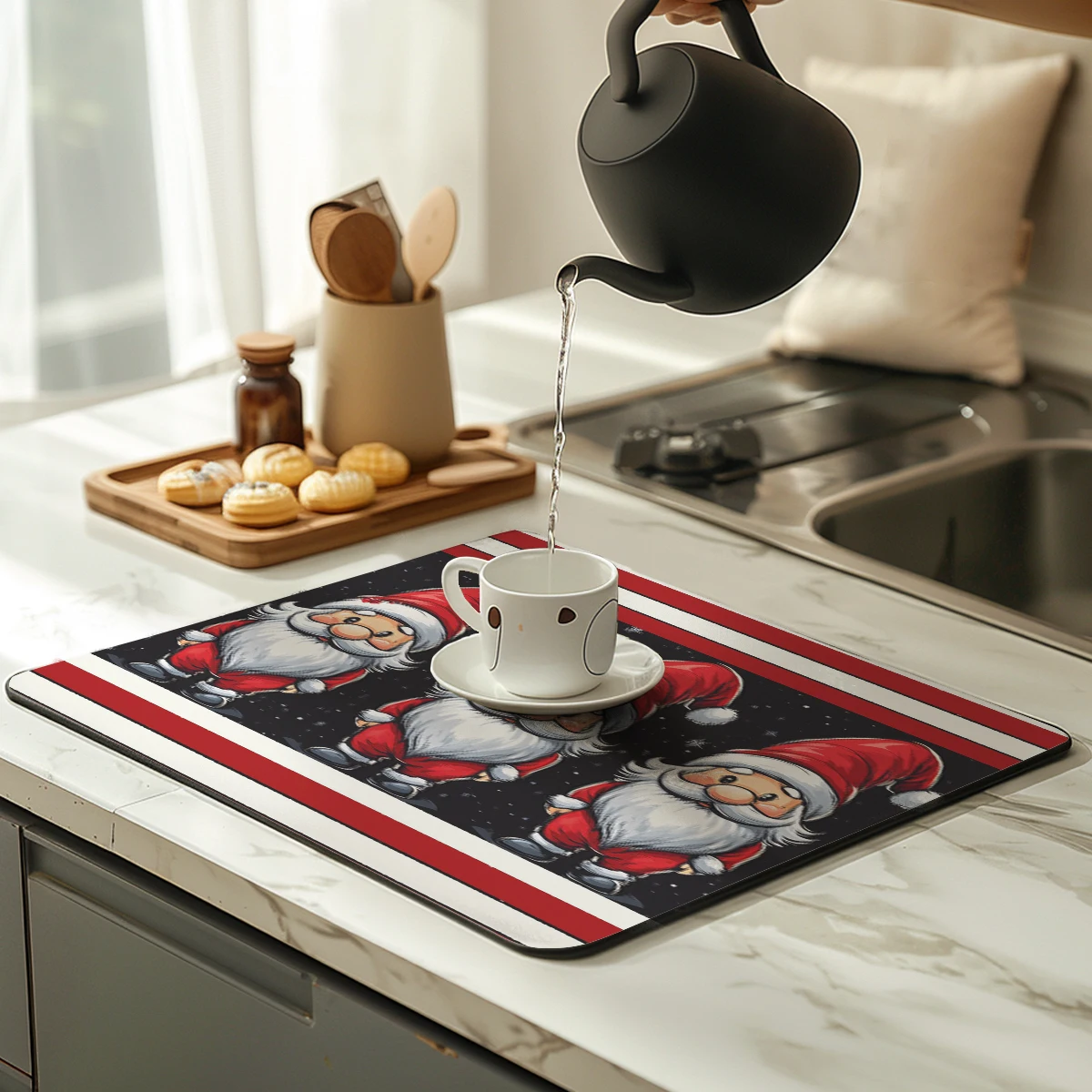 Coffee Mat Christmas Dwarf Santa Absorbent Draining Dish Drying Mat Dry Bathroom Tableware  Stain Rubber Backed Absorbent Mat