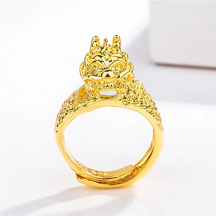 

Genuine 18K Pure Yellow Gold Color Dragon Men's Ring Luxury Gold Original Rings Father Brother Wedding Jewelry Luxury Gifts