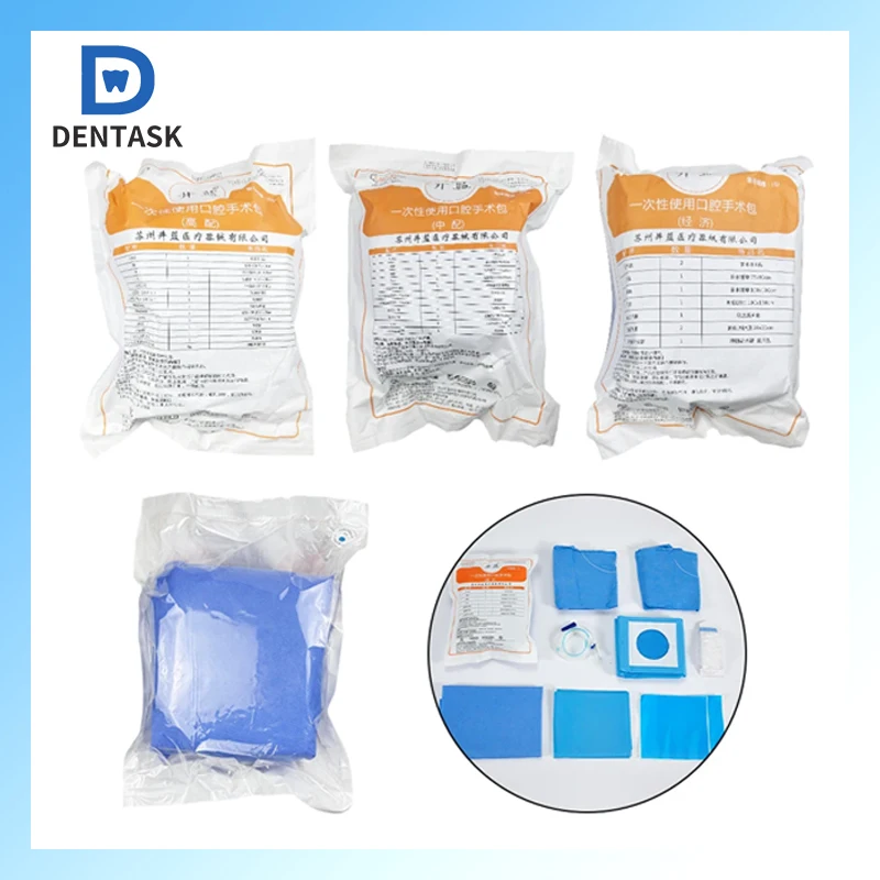 

Dental Oral Implant Surgery Kit Disposable Sterile Includes Nonwoven Gown Drape Surgical Cap Irrigation Tube Hole Drape