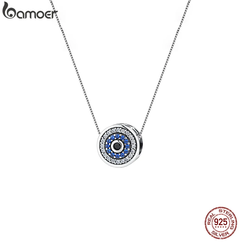 Bamoer 100% 925 Sterling Silver Blue Crystal Evil Eye Necklace Lucky Eye Neck Chain for Women Birthday Gift Fine Jewelry