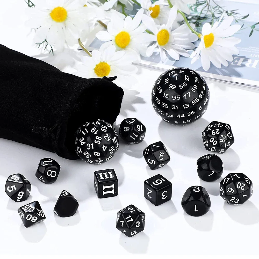 15Pcs/Set Polyhedral Dice D3-D100 Spherical RPG Complete DND Opaque Black 100 Sides Dices Role Playing Table Party Board Game