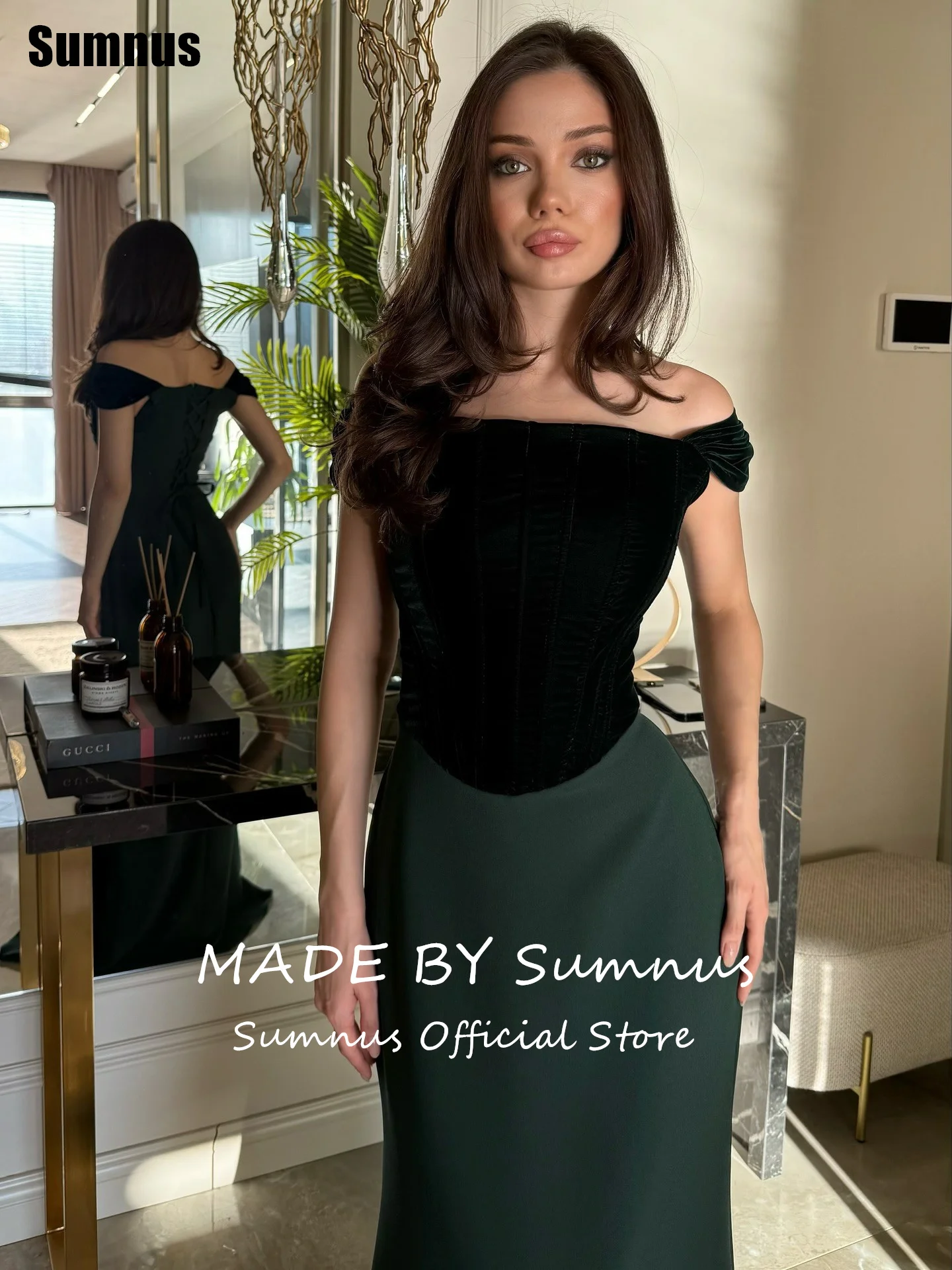 Sumnus Modern Mermaid Prom Dress Simple Off The Shoulder Contrast Color Party Dresses Floor Length Evening Dress Customized