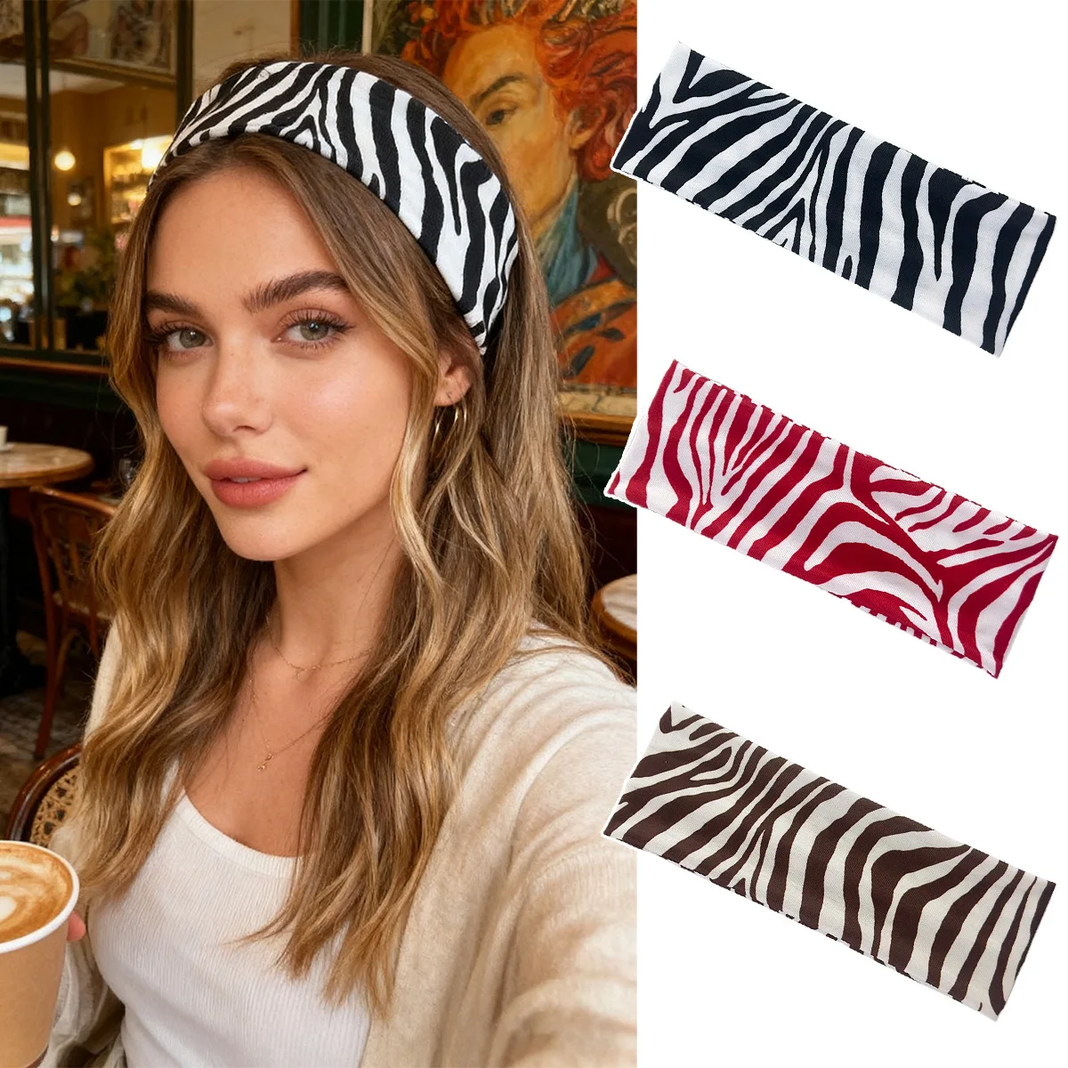 

Zebra Patterned Headband High Elastic Wide Edge Yoga Sports Headband Women Makeup and Facial Washing Hair Hoop Styling Headwear