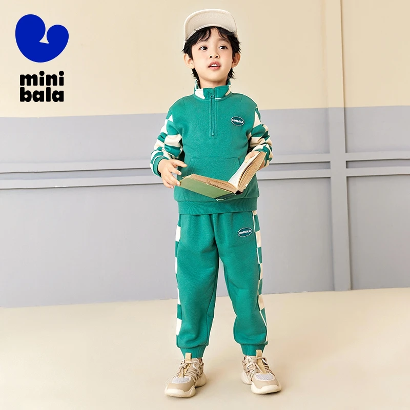 Mini Bala Conjunto de sudadera Unisex para niños, uniforme de estilo escolar para bebés, conjunto de 2 piezas, Sudadera con cuello, pantalones deportivos