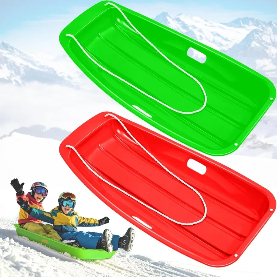 

Snow Sled for and Adult - 35 Heavy Duty Downhill Toboggan Sled in Red with 2 Handles and Pull Ropes Ideal for 1-2 Riders Ultima