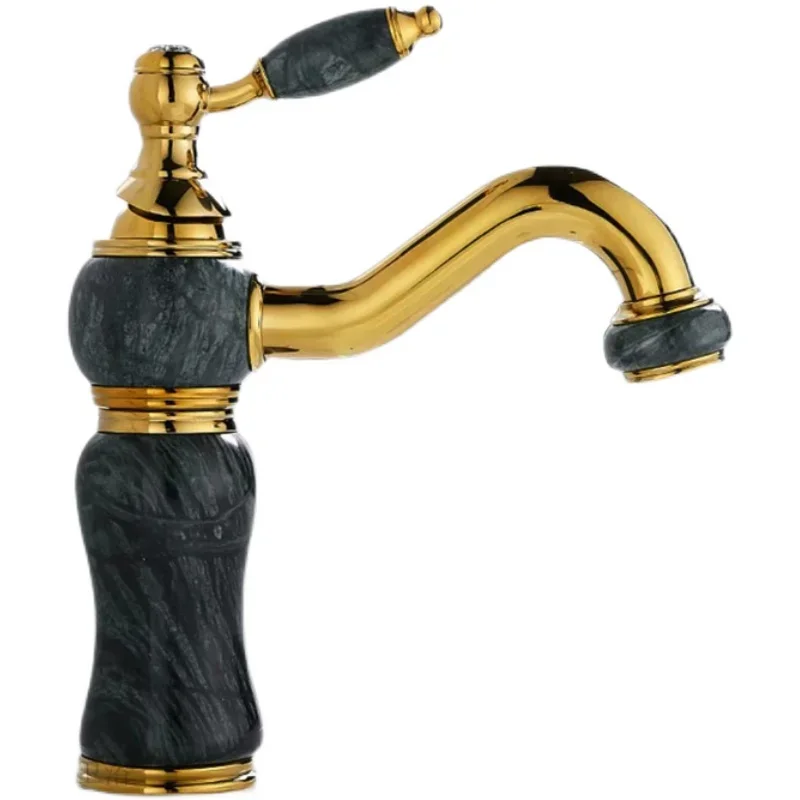 High quality Bathroom luxury gold Brass marble Hot and cold Water tap golden European Basin Faucet Sink Mixer Tap Faucet