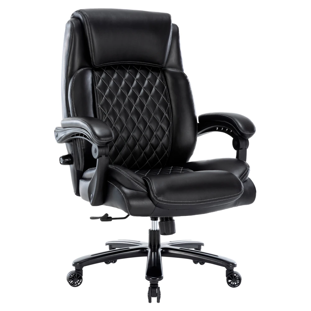 500lbs Heavy Duty Office Chair, Wide Seat Bonded Leather Office Chair with 30-Degree Back Tilt & Lumbar Support (Black)