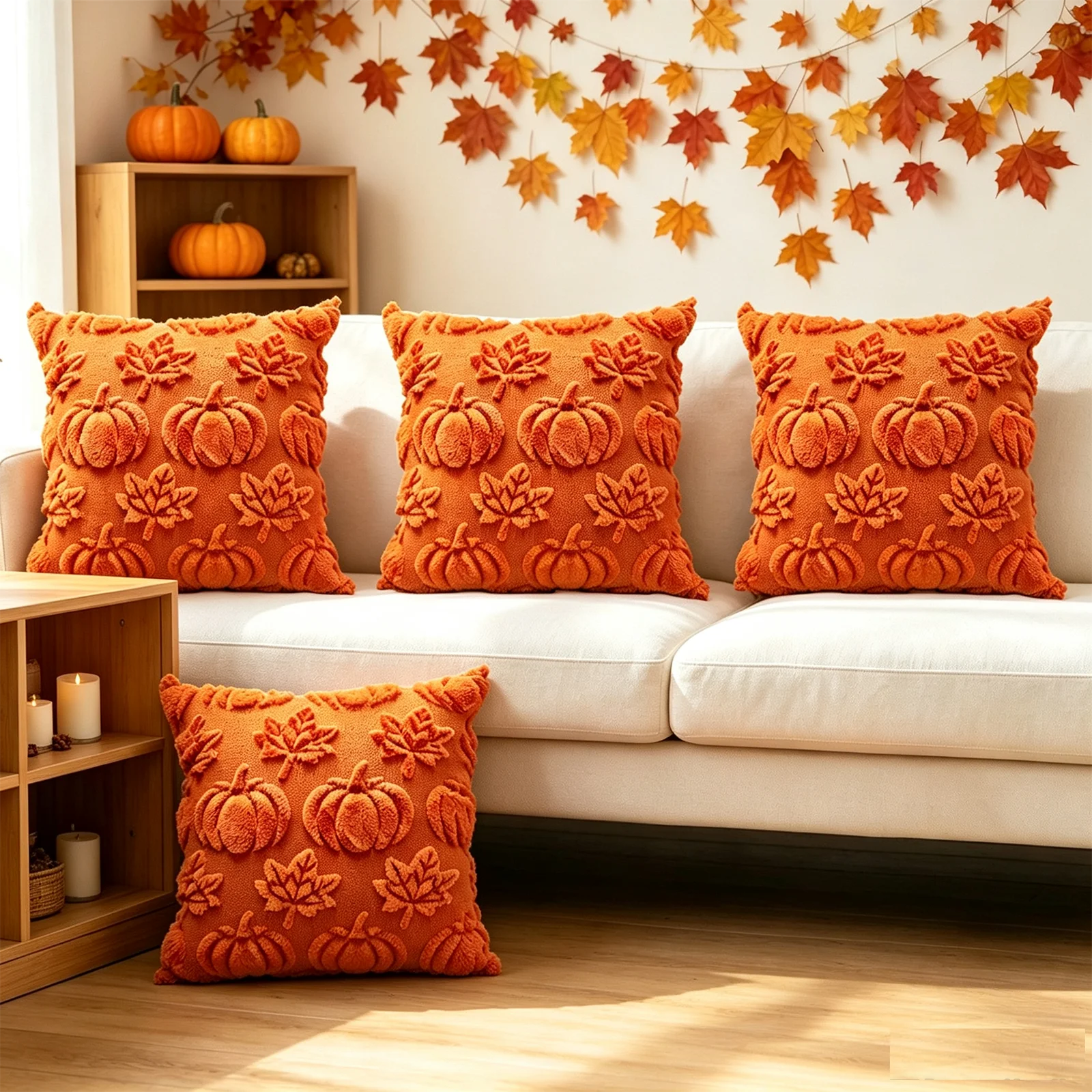 Halloween Pumpkin Throw Pillow Cover Quilted Plush Autumn Thanksgiving Harvest Decorative Cushion Cover Home Decor Gift 45X45cm
