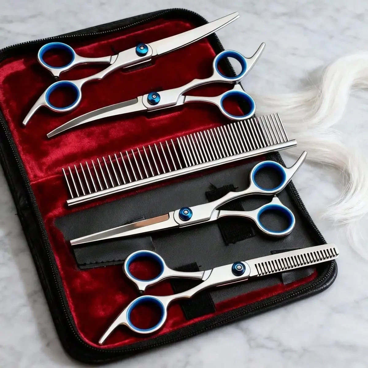 

5 Pcs/Set Professional Pet Grooming Stainless Steel Scissors Set For Personal Use: Steel Comb, Flat-Tip Scissors, Nail Clippers,