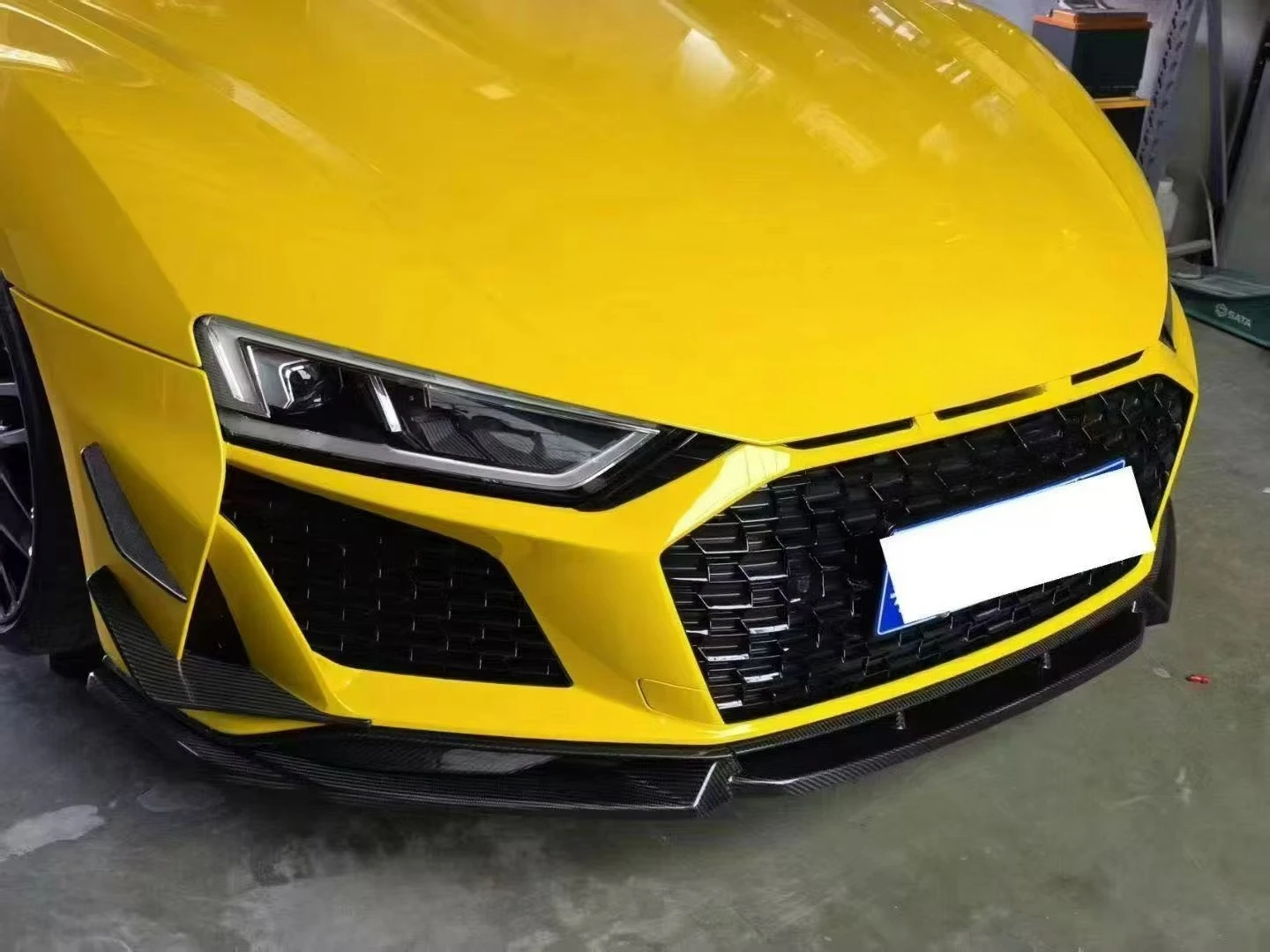 New R8 Upgrades M Dry Carbon Front Lips Bumper with Exhaust Cut-Outs Bolt-On Universal Fitment for Protection