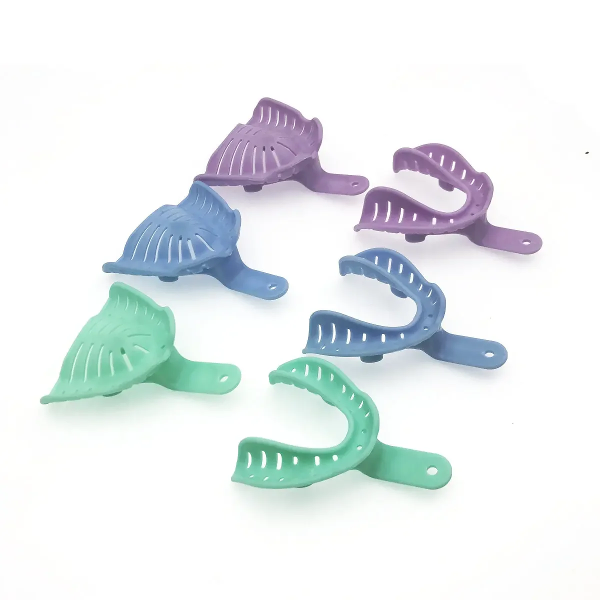 6Pcs/pack Colorful Dental Impression Trays Plastic Materials Teeth Holder Dental Lab Tray Dental Plastic Tray