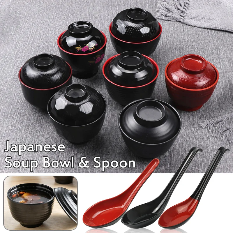 

Japanese Style Miso Soup Bowl With Lid Rice Ramen Soup Noodle Bowls Spoon Small Seasoning Sauce Bowl Jiaozi Dipping Sauce Bowl