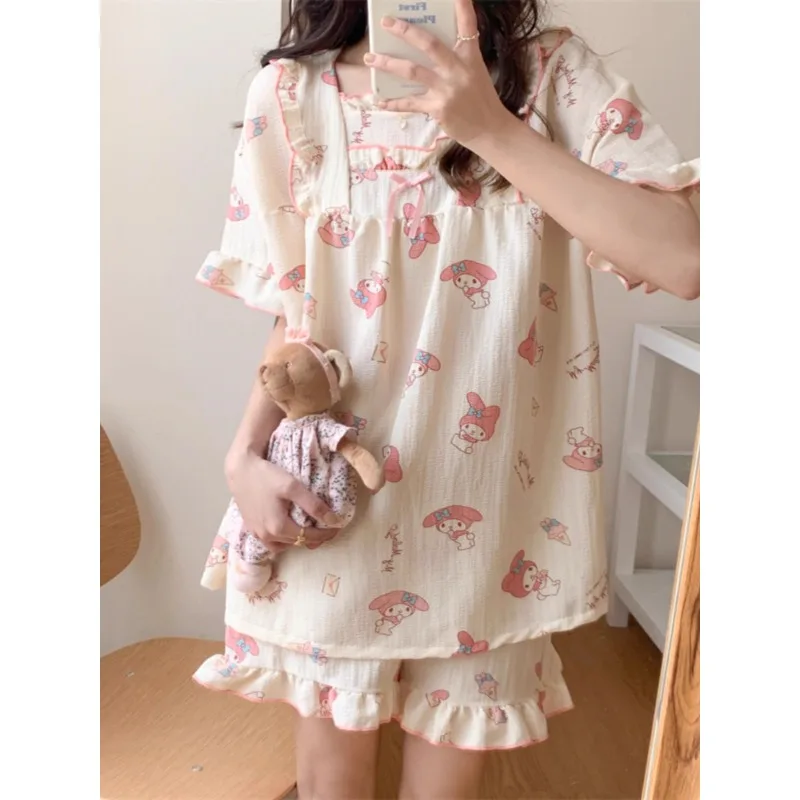 

Summer new cartoon Melody pajama set, sweet and cute casual loungewear, Sanrio cartoon pajama set, women's pajama set