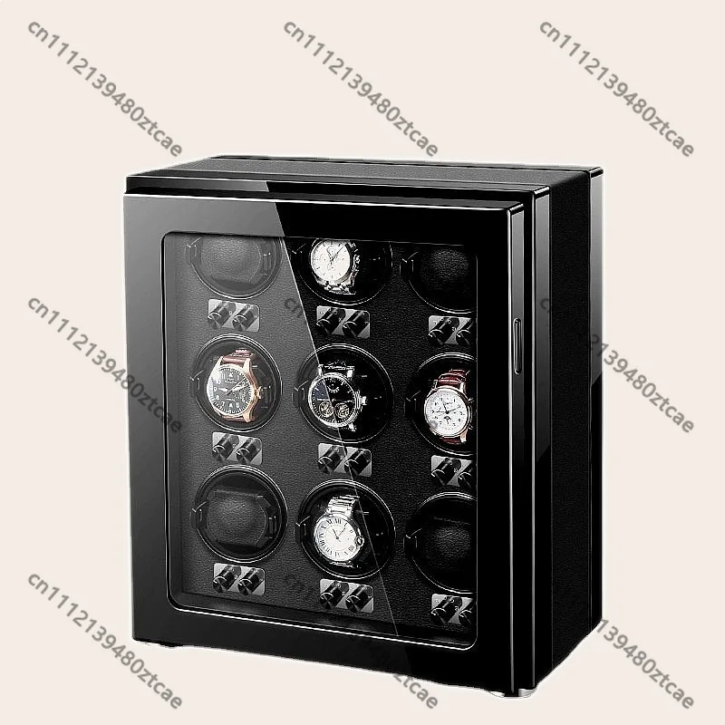

Wooden Automatic Watch Winder Box 9 Slots LED Shaker Luxury Storage Organizer Rotating Display Case
